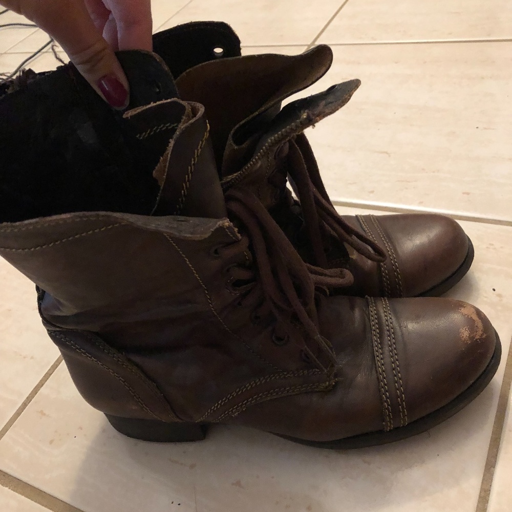 Steve Madden Brown Leather combat boots